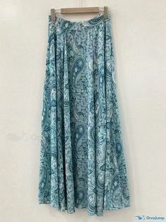 Orcajump - Blue Floral Print Long Sleeve Casual Top and Skirt Set with Half Open Chest and Round Neck Leaf Skirt, Uniform Dress, Midi Flare Skirt, Top And Skirt Set, Short Sleeve Dress Shirt, Satin Midi Skirt, Half Skirt, Top And Skirt, Blue Floral Print