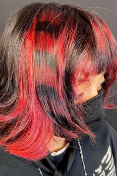 Crimson Charm: Elegant Red Dye Hairstyles for Every Occasion Raccoon Stripes, Scene Haircut, Emo Hair Color, Scene Hair Colors, Underdye Hair, Raccoon Tail, Hair Stripes, Skunk Hair, Hair Color Spray