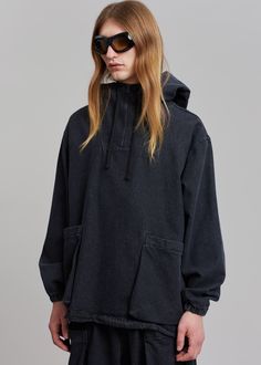 Cliff Denim Anorak - Black Jacket Farmers Market Denim Hoodie, Denim Suit, Frankie Shop, Paris Woman, Back Patch, Swimwear Accessories, Black Hoodie, High Low Dress, Jumpsuit Dress