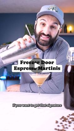 a man is pouring coffee into a glass with the caption freezer door espresso martinis if you want to get this signature