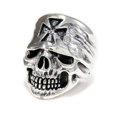 Gangster/Outlaw/Skull/925 Sterling Silver Ring/Cross/Bandana/Silver Skull Ring/Biker Jewelry/Silver Adjustable Symbolic Skull Ring, Adjustable Gothic Skull Ring Collectible, Punk Sterling Silver Skull Ring, Sterling Silver Skull Ring In Punk Style, Punk Style Skull Rings For Biker Events, Adjustable Punk Skull Ring, Black Skull Ring, Biker Rings Mens, Bike Jewelry