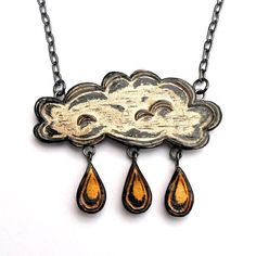 Rain Cloud Necklace, Raindrop Necklace, Metallic Gold and Silver Cloud Necklace, Cloud Jewelry, Gold Cloud Jewelry Necklaces, Clouds Necklace, Raindrop Necklace, Cloud Jewelry, Raincloud Necklace, Rain Jewelry, Rain Earrings, Cloud Necklace, Black Polymer Clay