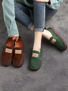 Crafted with the highest quality suede, these flat shoes offer both comfort and style for the summer season. The soft sole provides support while the sleek design adds a touch of sophistication to any casual outfit. Stay on trend and comfortable with... Summer Suede Slip-ons With Round Toe, Casual Suede Slip-ons With Leather Sole, Casual Cushioned Slip-ons For Fall, Casual Slip-on Leather Shoes With Stitched Sole, Casual Flats With Leather Footbed And Almond Toe, Casual Green Closed Toe Slip-ons, Casual Almond Toe Flats With Leather Footbed, Green Casual Flats With Cushioned Footbed, Casual Slip-ons With Leather Footbed For Spring