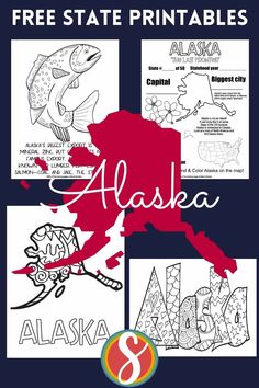 the alaska state map is shown in red and blue with text that reads free state printables