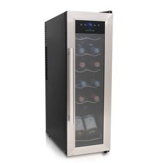 a wine cooler with several bottles in it