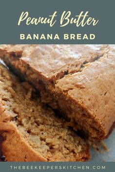 two slices of banana bread on top of each other with the words, how to make peanut butter banana bread