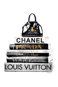 a stack of books stacked on top of each other with the words chanel, terrada and louis vuitton