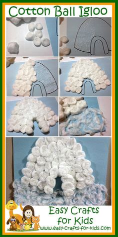 the instructions to make cotton ball igloo for kids