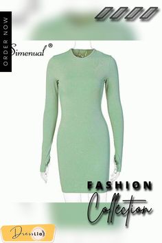 Simenual Long Sleeve Ribbed Bodycon Women Party Dresses Autumn Winter Fashion Skinny Solid Mini Dress O-neck Sexy Clubwear Women Party Dresses, Dresses Autumn, Dresses By Length, Women Party, Party Dresses For Women, Fall Dresses, Party Dresses, Women's Fashion Dresses, Autumn Winter Fashion