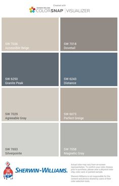 the color scheme for sherylin williams's paint swatches, including gray and blue