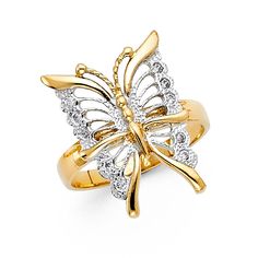 Material Type 14k Gold Material Color Yellow White Width 20mm Stone CZ Gold Butterfly Ring, Gold Grillz, Diamond Ring Princess Cut, Butterfly Wedding, Fancy Rings, Butterfly Ring, Popular Jewelry, Rose Gold Band, Ring Diamond