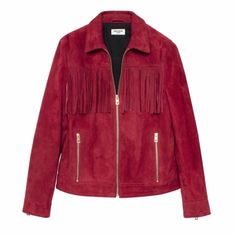 Zadig & Voltaire | Grenat New Kioly Fringe Deluxe Suede Leather Jacket S Leather Jackets Online, Casual Design, Goat Leather, Zadig And Voltaire, Jacket Brands, Womens Designer Fashion, Red Suede, Jackets Online, Red Jacket