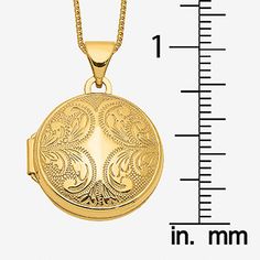 Features: Quick ShipJewelry Closure: Spring Ring ClaspLink Construction: SolidShape: RoundMetal Color: YellowChain Length: 18 InchChain Width: .5 MillimetersPendant Length: 16mmPendant Width: 16mmChain Construction: BoxCare: Wipe CleanMetal: 14k GoldNecklace Type: Locket NecklacesCountry of Origin: Imported Classic Filigree Round Pendant Jewelry, Anniversary Gold-plated Locket Jewelry, Anniversary Filigree Yellow Gold Locket Necklace, Anniversary Gold Plated Locket Jewelry, Round White Gold Locket Jewelry, Yellow Gold Round Locket Necklace With Filigree, Round Yellow Gold Locket Necklace With Filigree, Yellow Gold Round Filigree Locket Necklace, Classic Jewelry With Intricate Round Pendant