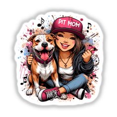 Available as Stickers or Digital Artwork. Pit Mom, Character Tattoos, Watercolor Mandala, Cartoon Character Tattoos, Unique Stickers, Pitbull Mom, Mom Tips, Unique Sticker, Dog Mama