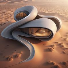 an unusual building in the middle of sand dunes