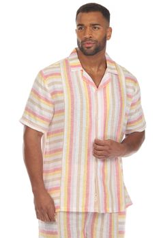 Mojito Men's Causal Beach Resort Wear Shirt with Pinstripe Print Linen Blend Short Sleeve Button Down Fit and Care: Machine wash cold with like colors on delicate cycle. Use only non-chlorine bleach if needed. Line dry and warm iron. May dry-clean. Machine Washable Lightweight, soft Linen blend fabric, comfortable, breathable Flowy comfortable fit Imported Fabric Content: 55% Linen 45% Rayon SKU: M-5433 Havana Nights Dress, Resort Wear Beach, White Party, Printed Linen, Linen Clothes, Resort Wear, Beach Resorts, Night Dress, Linen Blend