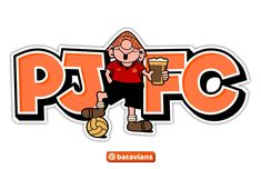 a woman holding a glass of beer with the word pffc in front of her