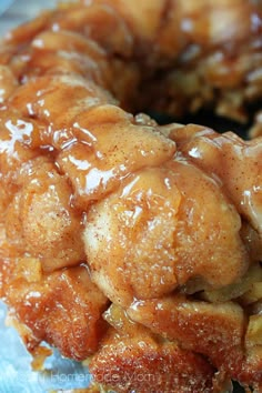 a bundt cake covered in caramel glaze