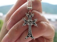 Armenian jewelry Cross Silver 925 Eternity sign Symbol Armenian khachkar Gift Men women Apostolic church Christian Catholic cross with chainThis cross is handmade.Sterling silver 925.Length approx. 4 cm= 1.6 inchWeight: 5.5 gramsChain: Sterling silver 925The chain pattern is not always the same.Shipping time:Europe 3 weeks.USA and other countries 3 weeksI don`t accept returns and  exchanges.Request a cancellation within: 1 hour of purchase.FREE shipping Worldwide!We make the jewelry of Sterling Symbolic Hallmarked Cross Jewelry, Symbolic Cross Necklace As Gift, Symbolic Cross Necklace Gift, Silver Stamped 925 Cross Necklace For Gift, Stamped 925 Cross Necklace For Gift, Eternity Sign, Persephone Pomegranate, Armenian Jewelry, Church Christian