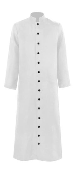 Clergy Robe Style: RR9800 Color: White Robe doesn't have piping or crosses, just plain. The David is one of our most popular robes. Full body button closure, stand-up collar Full length 16 button robe Machine Washable Available in multiple colors and with the matching stole this is a truly uncompromising value! Priest Outfit Design, Church Robes, Priestly Garments, Priest Outfit, Priest Robes, Bible Board, Cult Leader, Church Fashion, Study Bible