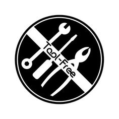 a black and white logo with wrench and screwdrivers in the center, on a white background