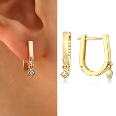 Looking for a versatile and stunning piece of jewelry to give as a gift or to add to your own collection? Look no further than our 14k Gold Hinged Back Earrings. These clear, sparkling square CZ gemstone hoop earrings are perfect for daily use and casual wear, making them a great choice for any woman who loves to add a touch of elegance to her everyday look. Whether you're looking for a special Valentine's Day gift for the woman in your life or just want to treat yourself, these earrings are sure to make a lasting impression. With their high-quality craftsmanship and timeless design, these earrings are sure to be a favorite for years to come. So why wait? Treat yourself or the special woman in your life to a pair of these gorgeous 14k Gold Hinged Back Earrings today! ◖ P R O P E R T I E S Gift Huggie Earrings With Prong Setting, Fine Jewelry Teardrop Hoop Earrings As Gift, Hoop Earrings With Prong Setting For Gifts, Prong Setting Huggie Jewelry Gift, Gift Prong Setting Drop Hoop Earrings, Small Hoop Huggie Earrings With Prong Setting As Gift, Gold Hoop Earrings With Prong Setting As Gift, Cubic Zirconia Huggie Earrings With Ear Wire As Gift, Tarnish Resistant Cubic Zirconia Hoop Earrings As Gift