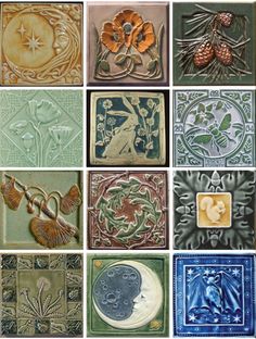 many different types of tiles with designs on them