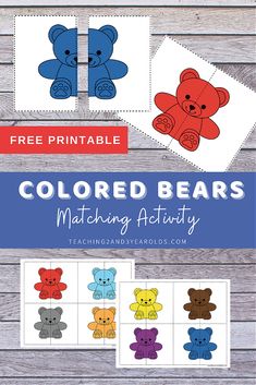 colorful bears matching activity for kids to color