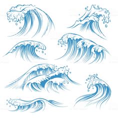 four blue waves on white background