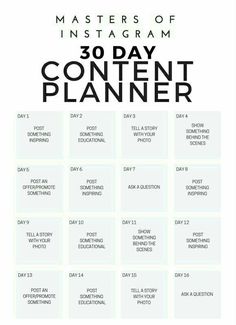 the 30 day content planner is shown in black and white, with text overlaying it