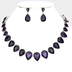 Necklace Size : 18" + 3" L Decor Size : 0.8" L Earring Size : 1.25" L Evening Necklace, Necklace Purple, Necklace Beads, Purple Necklace, Necklace And Earring Set, Necklace Size, Purple Crystals, Necklace Sizes, Diy Necklace