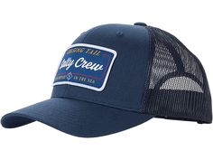 Salty Crew Marina Retro Trucker - Caps : Navy : Have your head covered with the Salty Crew Marina Retro Trucker. This baseball cap is constructed in a six-panel design, large logo patch at the front, mesh paneling at the back for breathability and adjustable snapback closure with small logo patch at the back to keep your style trendy. Round, flexible brim. 65% polyester, 35% cotton. Spot clean. Imported. Measurements: Circumference: 25 in Brim: 3 in Casual Fishing Trucker Hat With Flat Brim, Casual Trucker Hat For Fishing, Casual Flat Brim Trucker Hat For Fishing, Casual Blue Trucker Hat For Fishing, Mesh Panel, Head Covering, Panel Design, Trucker Cap, Product Reviews