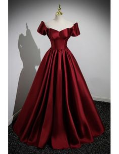 10% off now! simple satin burgundy long ballroom evening gown with short sleeves online. Sheprom offers formal, party, casual & more style dresses to fit your special occasions. Formal Dresses For Ball, Prom Dresses For 11-12, Crimson Ball Gown, Red Prom Dresses With Sleeves, Red Satin Ball Gown, Dark Red Flowy Dress, Elegant Ball Gowns Evening Dresses, Short Sleeve Gown For Prom Season, Formal Short Sleeve Gown For Prom Season