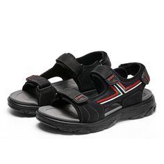 Men's Leather Double Strap Black Sandals Outdoor Casual Sandles Lightweight Sport Sandals With Ankle Strap For Summer, Summer Sport Sandals With Ankle Strap For Outdoor Activities, Black Sport Sandals For Summer Outdoor Activities, Black Leather Sport Sandals For Summer, Black Sandals For Summer Outdoor Activities, Black Sandals For Outdoor Summer Activities, Black Casual Outdoor Sandals, Casual Ankle Strap Sandals For Outdoor, Casual Black Sandals For Outdoor