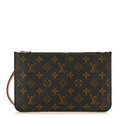 This is an authentic LOUIS VUITTON Monogram Neverfull MM GM Pochette. For those everyday essentials, this is made of traditional Louis Vuitton monogram-coated canvas. This pouch features a vachetta leather wristlet strap with gold hardware and matching top zipper. This opens to a light brown striped fabric interior with a patch pocket. Louis Vuitton Monogram Neverfull, Louis Vuitton Neverfull Monogram, Monogram Neverfull, Neverfull Mm Monogram, Neverfull Mm, Striped Fabric, Leather Wristlet, Striped Fabrics, Matching Top