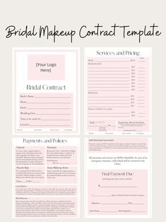 Editable Bridal Makeup Contract Template - Etsy Mexico Wedding Makeup Contract, Bridal Contract Template, Makeup Contract Template, Makeup Artist Price List Template, Makeup Artist Policies, Bridal Touch Up Kit Makeup, Makeup Artist Booking Policy, Bridal Makeup Contract, Bridal Makeup Artist Tips