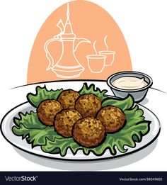 meatballs with lettuce and dipping sauce on the plate eps1082