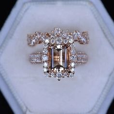 3 Carat Emerald Cut Natural Morganite Center Stone Engagement ring set. Setting:14K Rose Gold(Available in Yellow Gold and Rose Gold)Side Stones: Moissanite Color: D-ColorlessClarity: VS2-Si1Cut: ExcellentThe total approximate weight of side stones: 0.9ct - 198 pieces. Model 572-9x7 Eternity Band - For More Click Here!Side Stones: Moissanite Color: D-ColorlessClarity: VS2-Si1Cut: Marquise The total approximate weight of side stones: 0.7ct Model 572E Also you can fully customize and engrave this White Gold Morganite Engagement Ring, Color Stone Wedding Rings, Radiant Cut Pink Diamond Ring, Vintage Morganite Engagement Ring, Rose Gold Square Engagement Ring, Emerald Cut Vintage Engagement Ring, Pink Emerald Cut Engagement Ring, Gold Engagement Ring And Wedding Band, Engagement Ring With Eternity Band