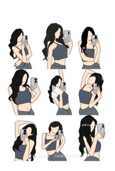 a woman taking a selfie with her cell phone in different positions and showing how she's doing it