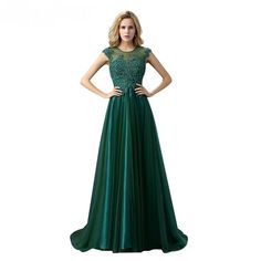 Green A-line Embroidery Court Train Long Evening Dress - Uniqistic.com Elegant Green Evening Dress With Floral Embroidery, Elegant Embroidered A-line Evening Dress, Embroidered Fitted A-line Evening Dress, Elegant Embroidered A-line Maxi Dress, Elegant Green Dress With Floral Embroidery, Green Mother Of The Bride Dress For Banquet, Embroidered Evening Dress For Prom, Embroidered A-line Evening Dress For Party, Embroidered A-line Evening Dress