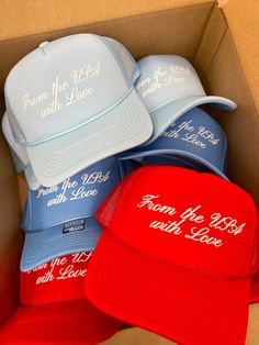 From the USA with love! The perfect hat to rock all summer long! Summer Flat Bill Snapback Hat One Size, Fun Summer Baseball Cap With Flat Bill, Summer Fun Snapback Hat With Flat Bill, Fun Summer Snapback Hat With Flat Bill, Fun Snapback Hat With Flat Bill For Summer, Vintage Snapback Hat For Beach In Summer, Vintage Snapback Hat For Summer Beach, Fun Flat Bill Hats For Summer, Vintage Trucker Hat For Summer Beach