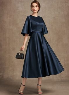 Bride Silhouette, Blue Outfits, Corporate Wear, Satin Cocktail Dress, فستان سهرة, Dress Bridesmaid, Mothers Dresses, Tea Length Dresses, Mother Of The Bride Dress