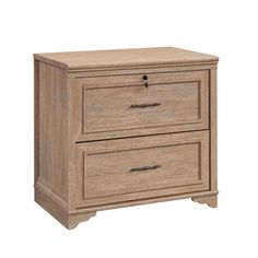 a wooden nightstand with two drawers on the bottom and one drawer open to reveal something