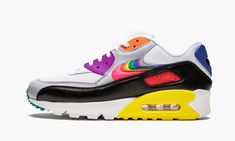 The Nike Air Max 90 “Be True” is a special edition of the iconic retro running shoe celebrating PRIDE. Part of the 2019 Nike “BETRUE” collection in support of the LGBTQIA+ community, this Air Max 90 features a colorful array of accents across the upper, including a rainbow style treatment to the multiple embroidered Swooshes. The entire collection recognizes the 50-year anniversary of the Stonewall uprising in NYC, a pivotal moment in gay rights. It also pays homage to Gilbert Baker, the LGBTQIA Stonewall Uprising, Nike Shoes Women Fashion, Retro Running Shoes, Rainbow Style, 50 Years Anniversary, Baskets Nike, Rainbow Fashion, Cute Sneakers, Stadium Goods