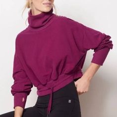 Brand: Sweaty Betty Market: Women's / Activewear / Loungewear Size: Medium - Approx. Measurements: 21.5" Long / 26.5" Across Color: Amaranth Pink (Honestly - It's More Of A Dark Magenta/ Purple Color) Retail: $138 Materials: 45% Cotton / 45% Acrylic / 10% Elastane. Machine Washable. Condition: New With Tags Style Overview: Step Into The World Of Luxury Athleisure With The Melody Luxe Fleece Pullover By Sweaty Betty. This Pullover Exudes A Rich Plum Hue That Captures Attention And Adds A Pop Of C High Neck Sweatshirt, Running Hoodie, Funnel Neck Sweatshirt, Turtleneck Style, Quarter Zip Jacket, Half Zip Sweatshirt, Amaranth, Sweaty Betty, Crop Sweatshirt