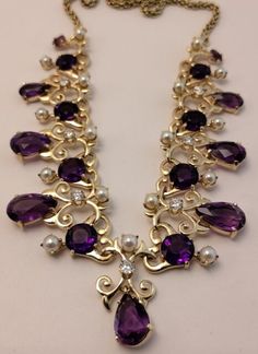 Luxury Multi-stone Amethyst Jewelry, Luxury Amethyst Multi-stone Jewelry, Elegant Purple Multi-stone Gemstones, Opulent Formal Jewelry With Gemstone Accents, Elegant Purple Amethyst Necklace, Elegant Amethyst Jewel Necklace, Formal Purple Gemstone Necklace, Elegant Amethyst Jeweled Necklaces, Formal Fine Jewelry Amethyst Necklace