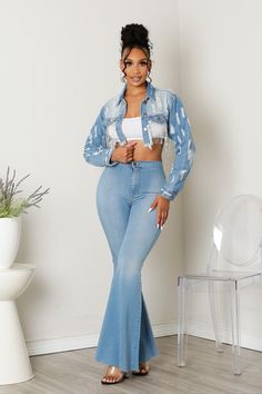 Washed denim Front zipper closure Scoop back with rhinestone fringe Distressed Crop jacket Available in denim Runs true to size Fringe Denim Jacket In Medium Wash, Casual Denim Jacket With Rhinestone Fringe For Fall, Casual Denim Jacket With Rhinestone Fringe, Casual Long Sleeve Denim Jacket With Rhinestone Fringe, Long Sleeve Denim Jacket With Rhinestone Fringe, Crop Denim Jacket, Rhinestone Fringe, Cropped Denim Jacket, Washed Denim