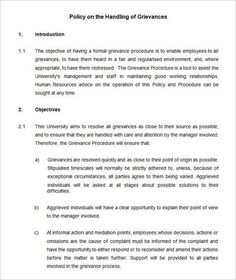 policy on the handling of grevances in an organization or business plan template