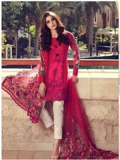 Lawn Dress Contrast Colour Thread Work Sleeves Net Dubatta – Nameera by Farooq Red Spring Dupatta, Spring Red Dupatta, Red Salwar Kameez With Dupatta For Spring, Red Dress With Dupatta For Spring, Unstitched Red Lawn Suit For Summer, Red Unstitched Lawn Suit For Summer, Red Long Sleeve Salwar Kameez For Spring, Pink Summer Dresses With Dupatta, Pink Summer Dress With Dupatta