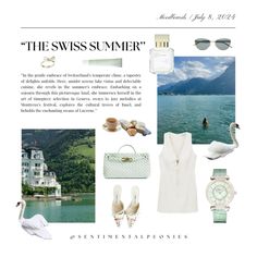 an article about the swiss summer with white accessories and swan - like items on it